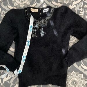 Gucci 1980s black, sequin beaded bow collar, angora sweater sz 40 S